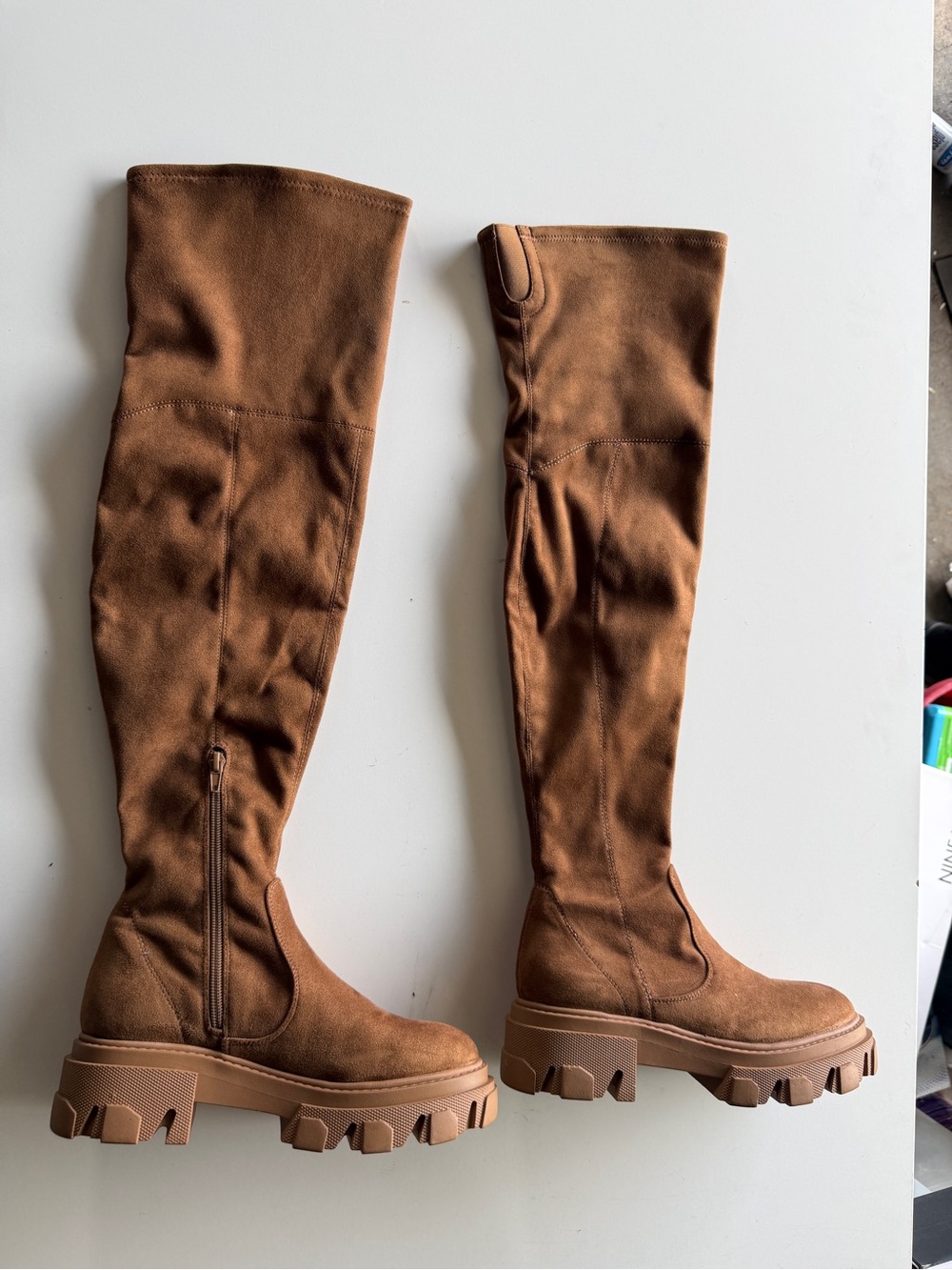 Nine West Tan Brown Over-the-Knee Chunky Sole Boots